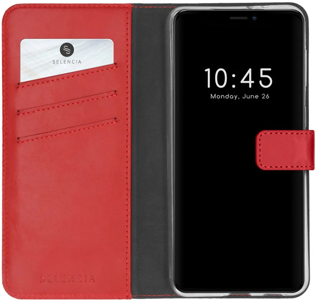 Selencia Hoesje iPhone 13 Pro Max Echt Lederen Bookcase - Rood
