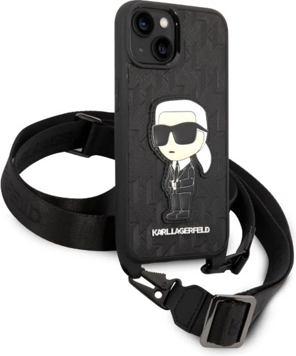 Karl Lagerfeld KLHCP14SSTKMK iPhone 14 Hardcase - Monogram Patch - Zwart