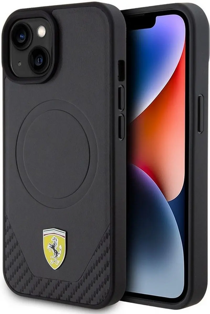 Ferrari PU Leather Carbon iPhone 15 Hoes