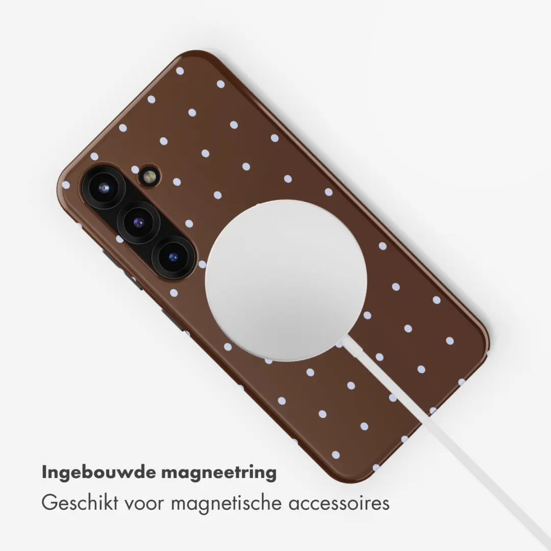 Selencia Hoesje Samsung Galaxy S25 - Magnetische Ring - Happy Dots Chocolate - afbeelding 6 van 6