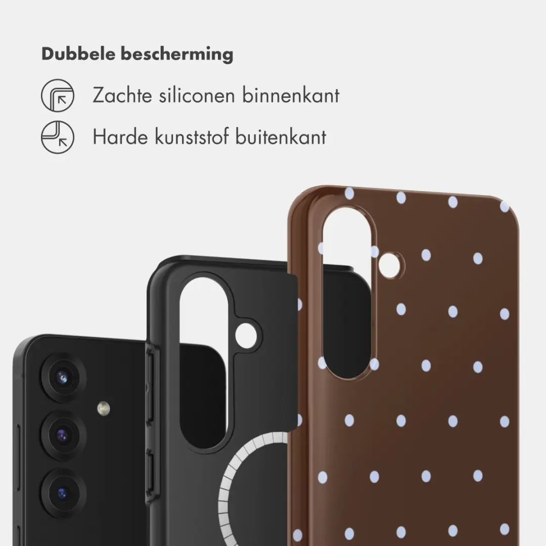 Selencia Hoesje Samsung Galaxy S25 - Magnetische Ring - Happy Dots Chocolate