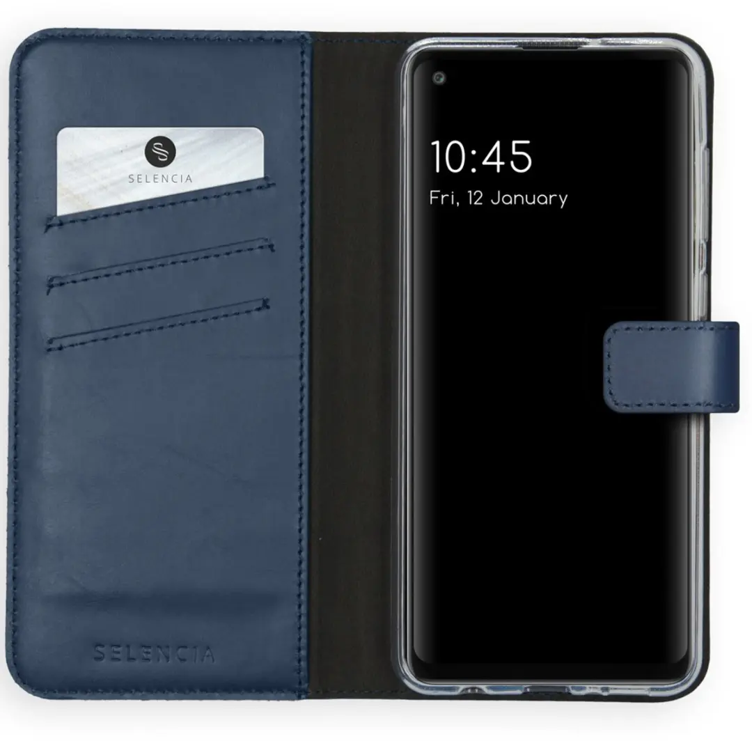 Selencia Hoesje Samsung Galaxy A21s Echt Lederen Bookcase Blauw