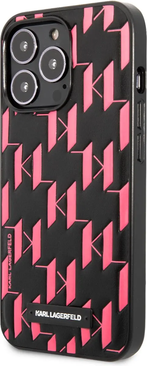 Karl Lagerfeld Monogram Plaque Back Case iPhone 13 Pro Max - Zwart/Roze