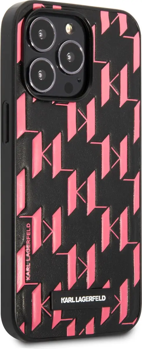 Karl Lagerfeld Monogram Plaque Back Case iPhone 13 Pro Max - Zwart/Roze