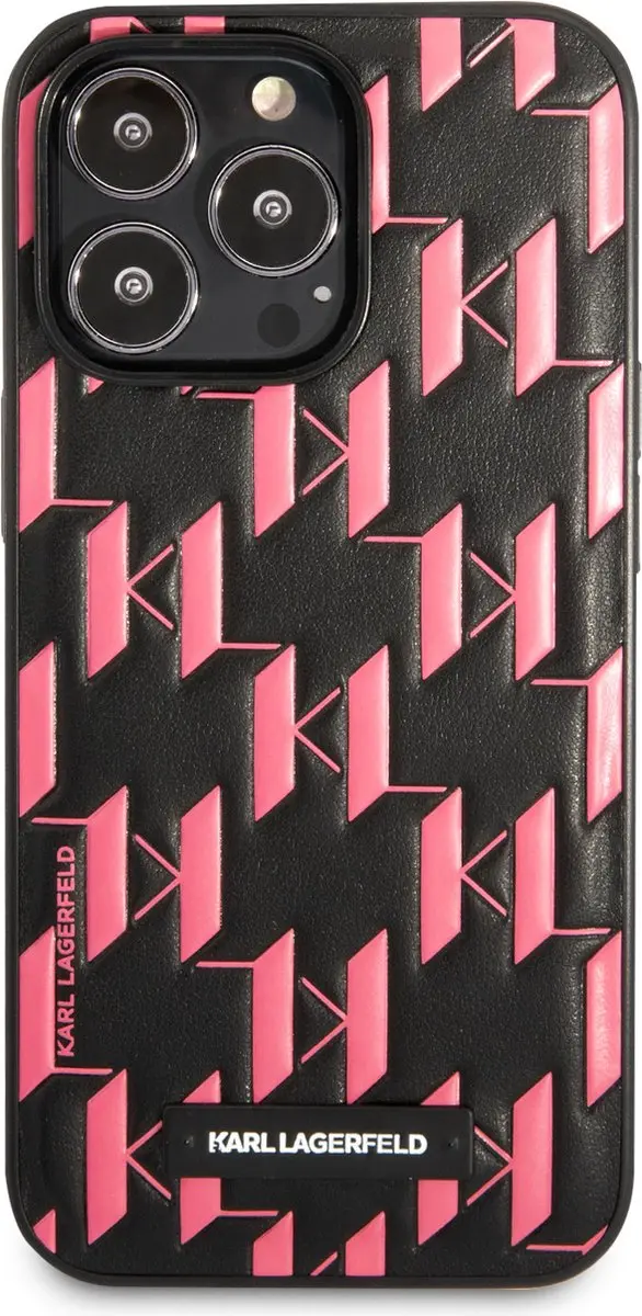 Karl Lagerfeld Monogram Plaque Back Case iPhone 13 Pro Max - Zwart/Roze