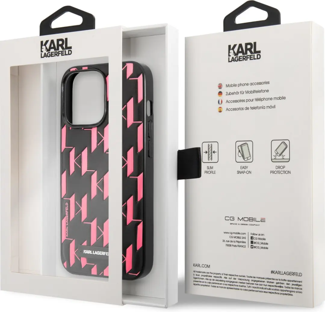 Karl Lagerfeld Monogram Plaque Back Case iPhone 13 Pro Max - Zwart/Roze - afbeelding 6 van 6