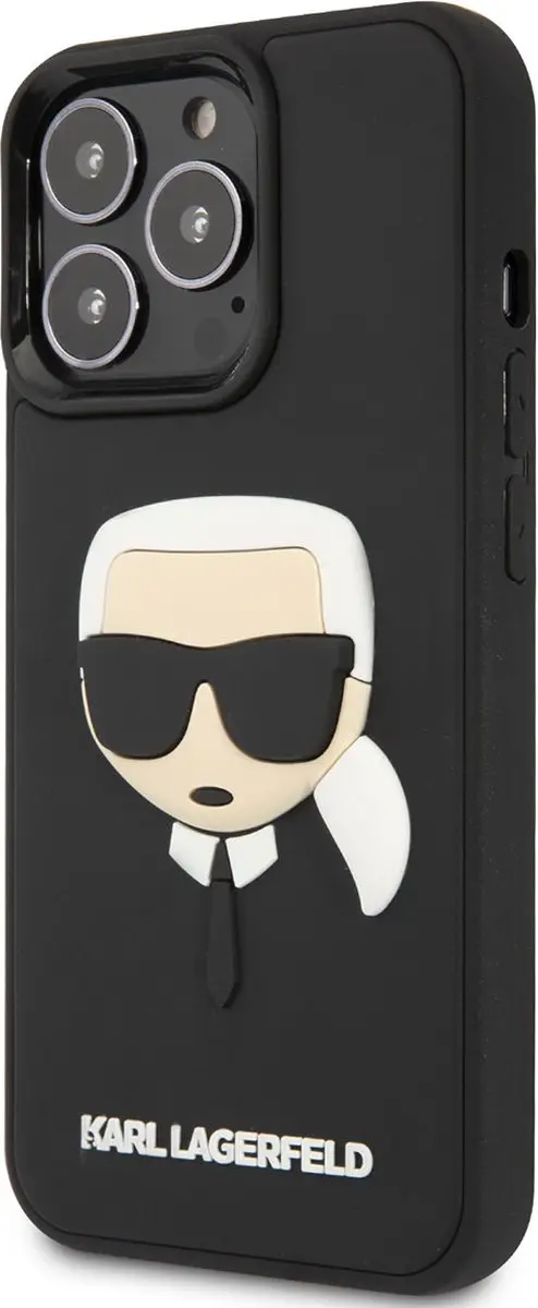 Karl Lagerfeld iPhone 13 Pro Max Hoesje - 3D Rubber Karls Head - Zwart
