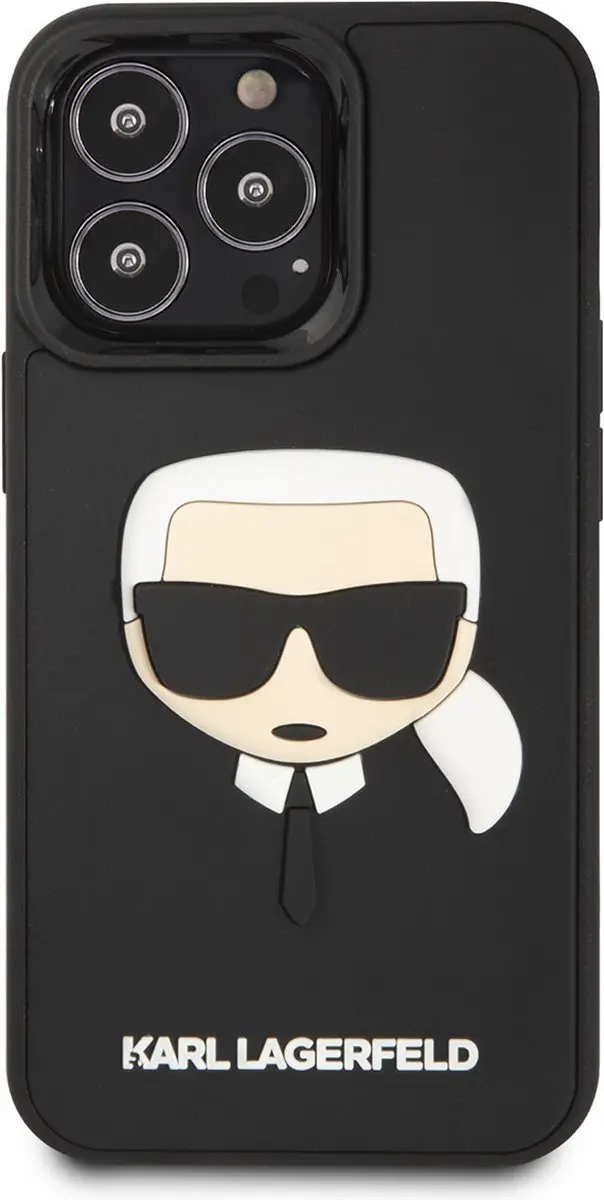 Karl Lagerfeld iPhone 13 Pro Max Hoesje - 3D Rubber Karls Head - Zwart
