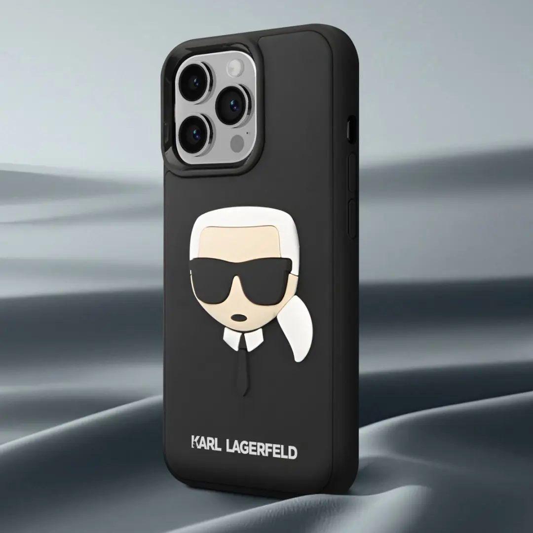 Karl Lagerfeld iPhone 13 Pro Max Hoesje - 3D Rubber Karls Head - Zwart