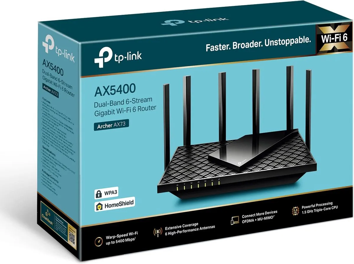 TP-Link Archer AX73 WiFi 6 Router - 5400 Mbps - Zwart