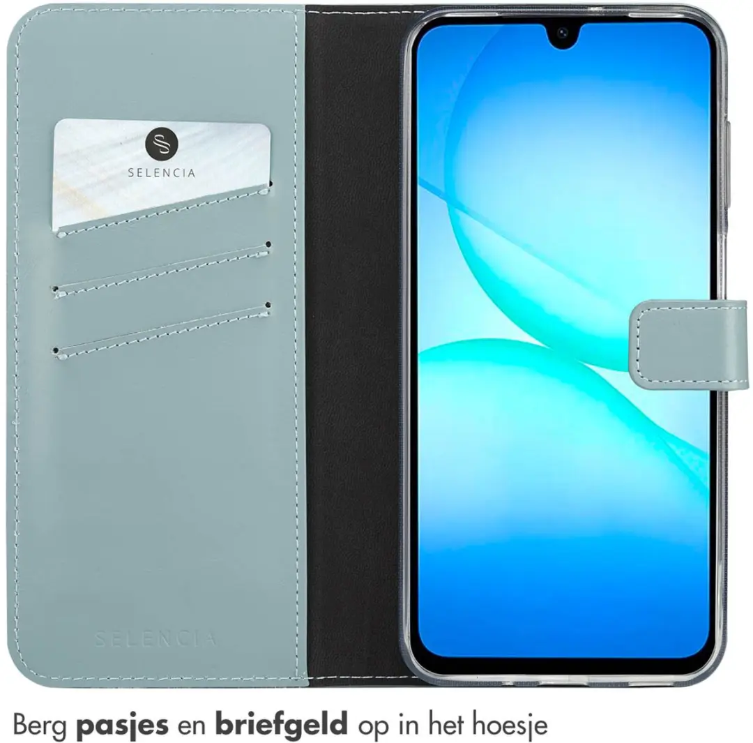 Selencia Hoesje Samsung Galaxy A17 Lederen Bookcase - Lichtblauw