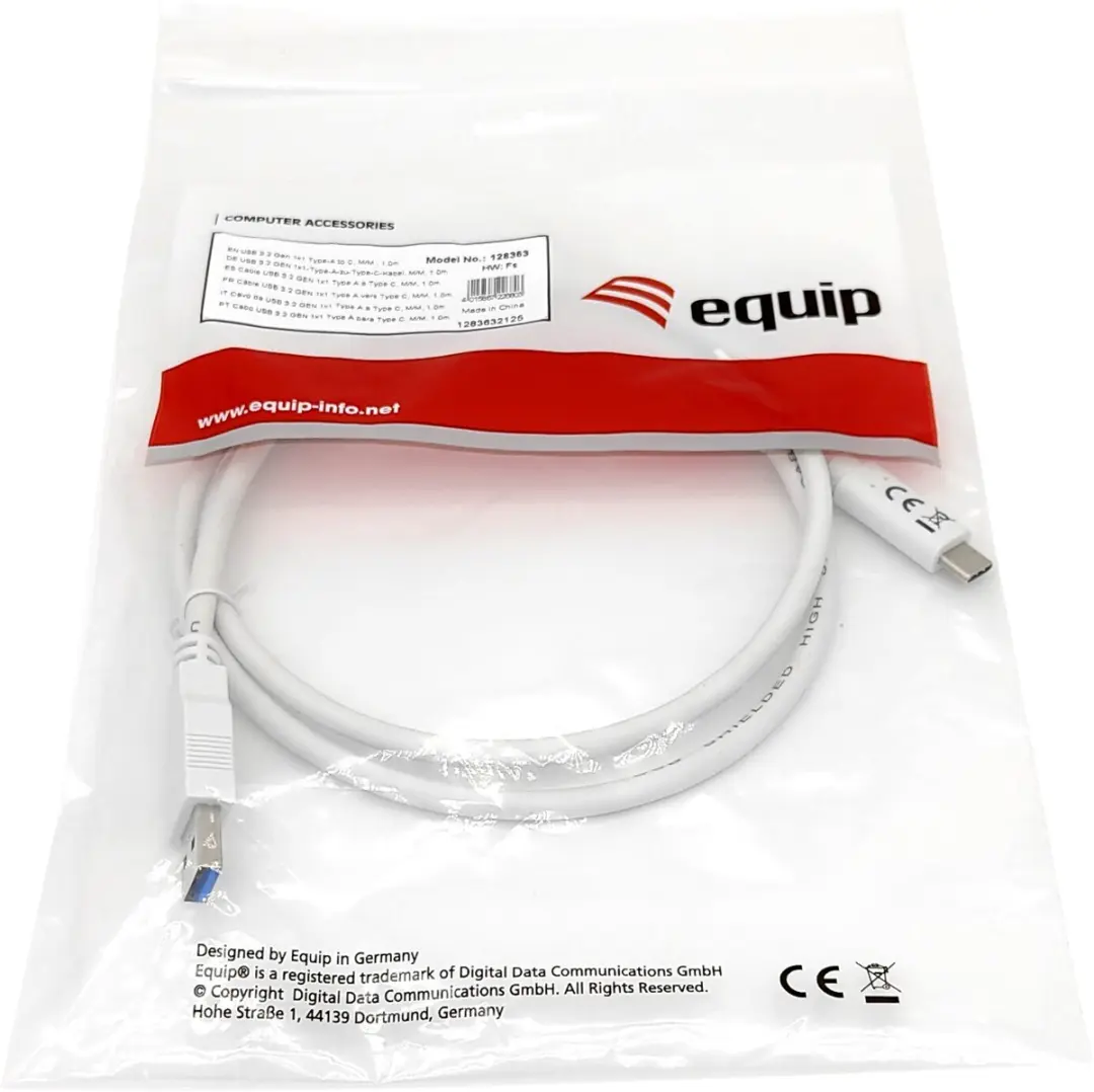 Equip 128366 USB 3.2 Gen 1 Kabel - 0,5m USB-C naar USB-A - Wit
