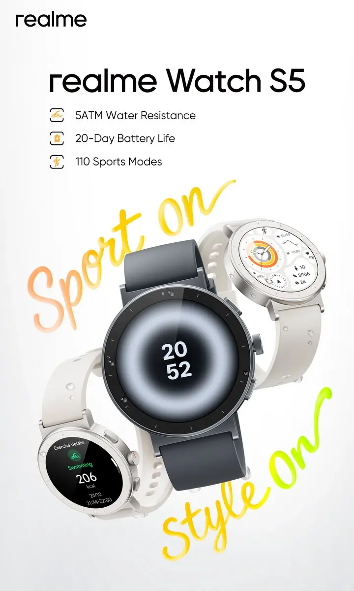Realme Watch S5 Smartwatch 1,43" AMOLED - 20 Dagen Accu - Steengrijs