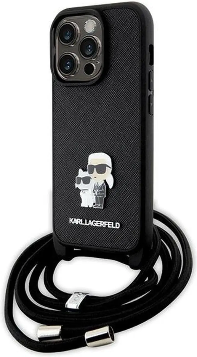 Karl Lagerfeld iPhone 14 Pro Hoesje - Zwart Crossbody Saffiano