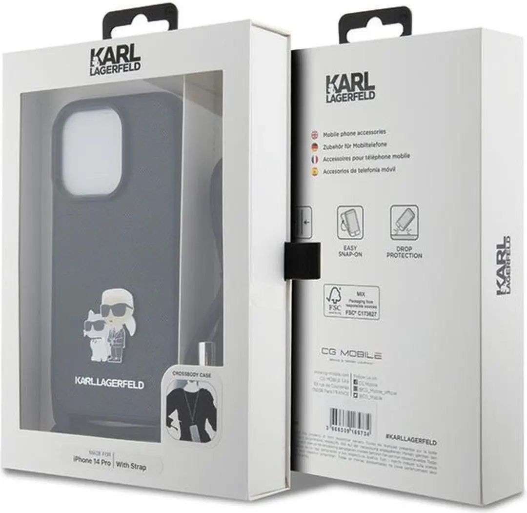Karl Lagerfeld iPhone 14 Pro Hoesje - Zwart Crossbody Saffiano