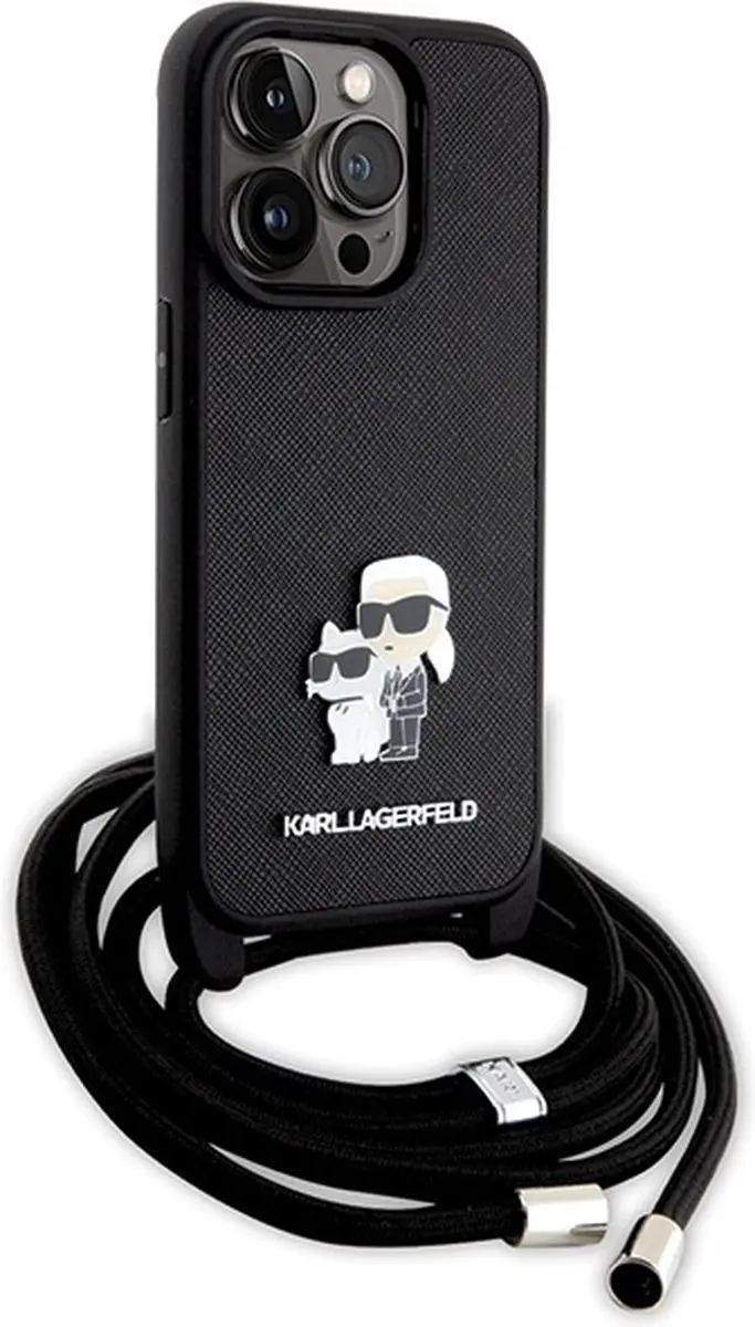Karl Lagerfeld iPhone 14 Pro Hoesje - Zwart Crossbody Saffiano - afbeelding 6 van 6