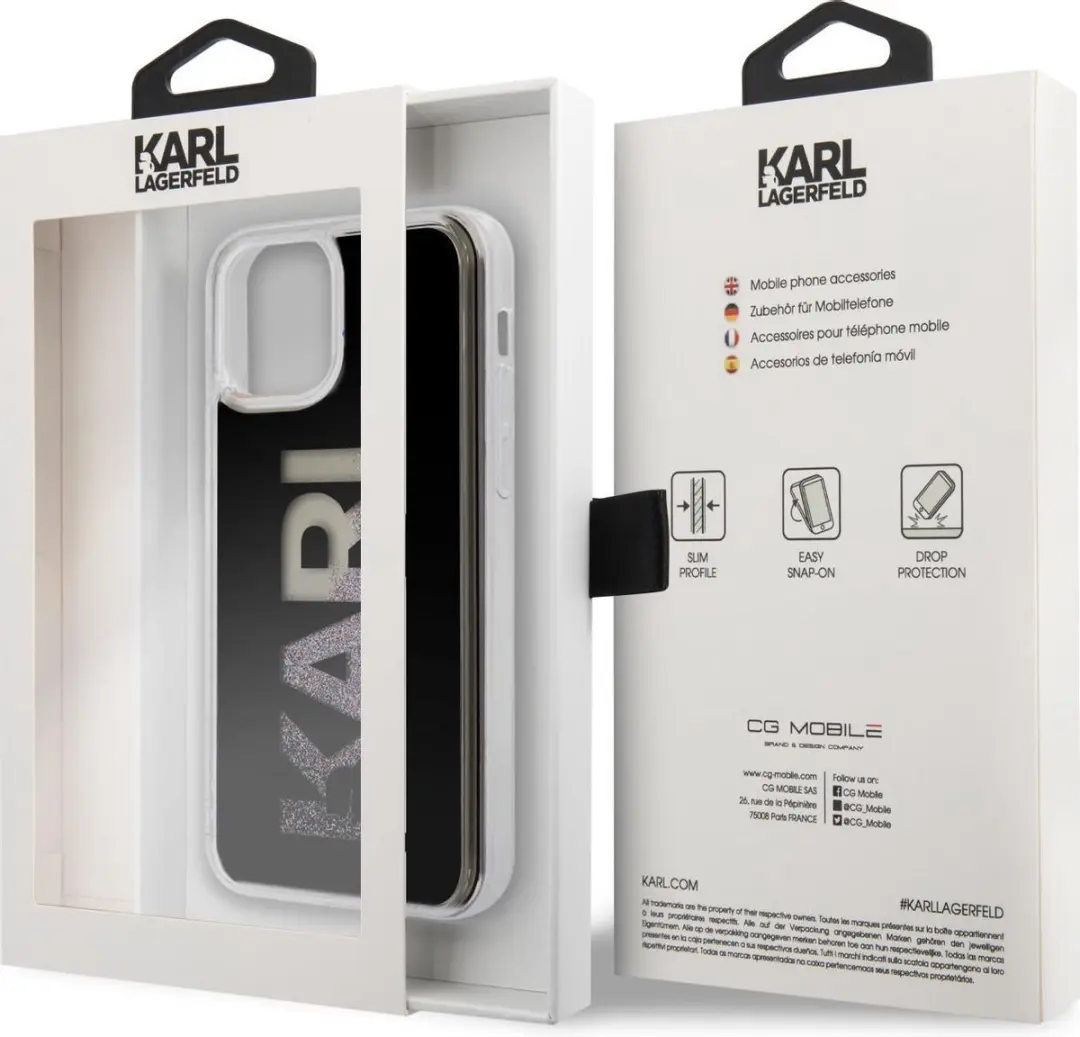 Karl Lagerfeld iPhone 12 Pro Max Hoesje - Zwart Liquid Glitter - 3700740483367