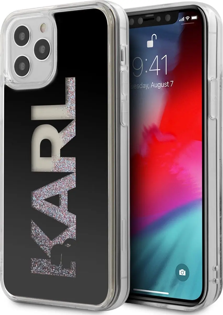 Karl Lagerfeld iPhone 12 Pro Max Hoesje - Zwart Liquid Glitter - 3700740483367