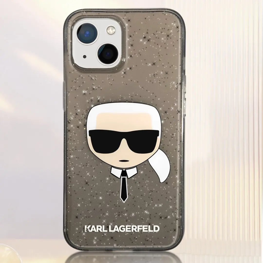 Karl Lagerfeld Hoesje iPhone 13 Mini Glitter - Zwart