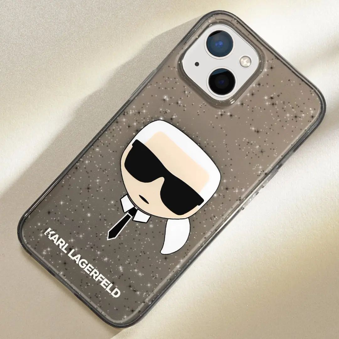 Karl Lagerfeld Hoesje iPhone 13 Mini Glitter - Zwart