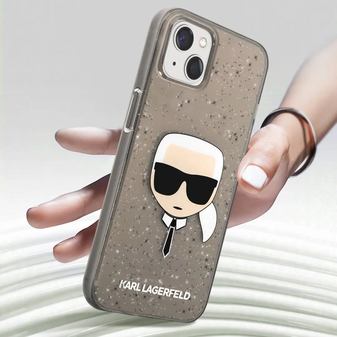 Karl Lagerfeld Hoesje iPhone 13 Mini Glitter - Zwart