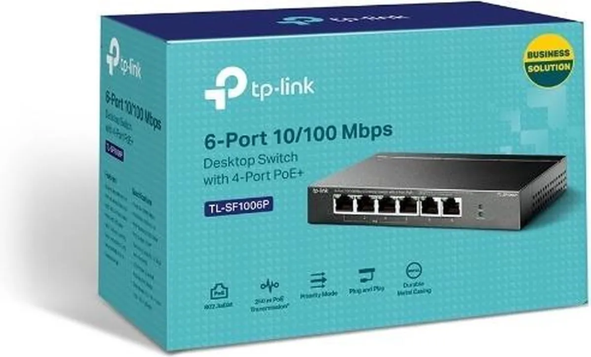 TP-Link TL-SF1006P Netwerk Switch - 6 Poorten - 4x PoE 67W - Zwart
