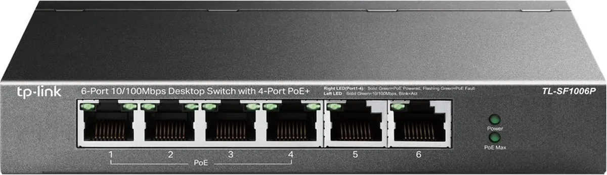 TP-Link TL-SF1006P Netwerk Switch - 6 Poorten - 4x PoE 67W - Zwart
