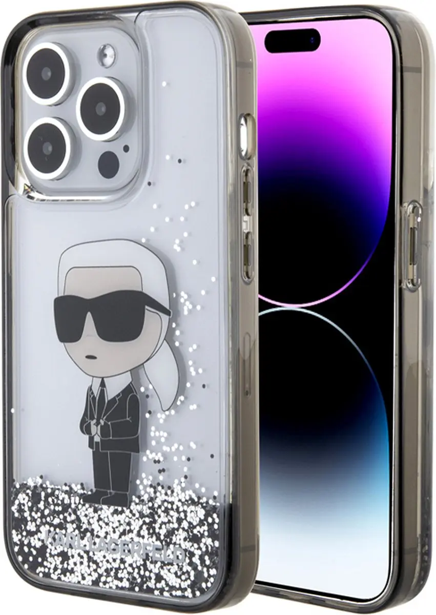 Karl Lagerfeld Hoesje iPhone 15 Pro Max Glitter Ikonik