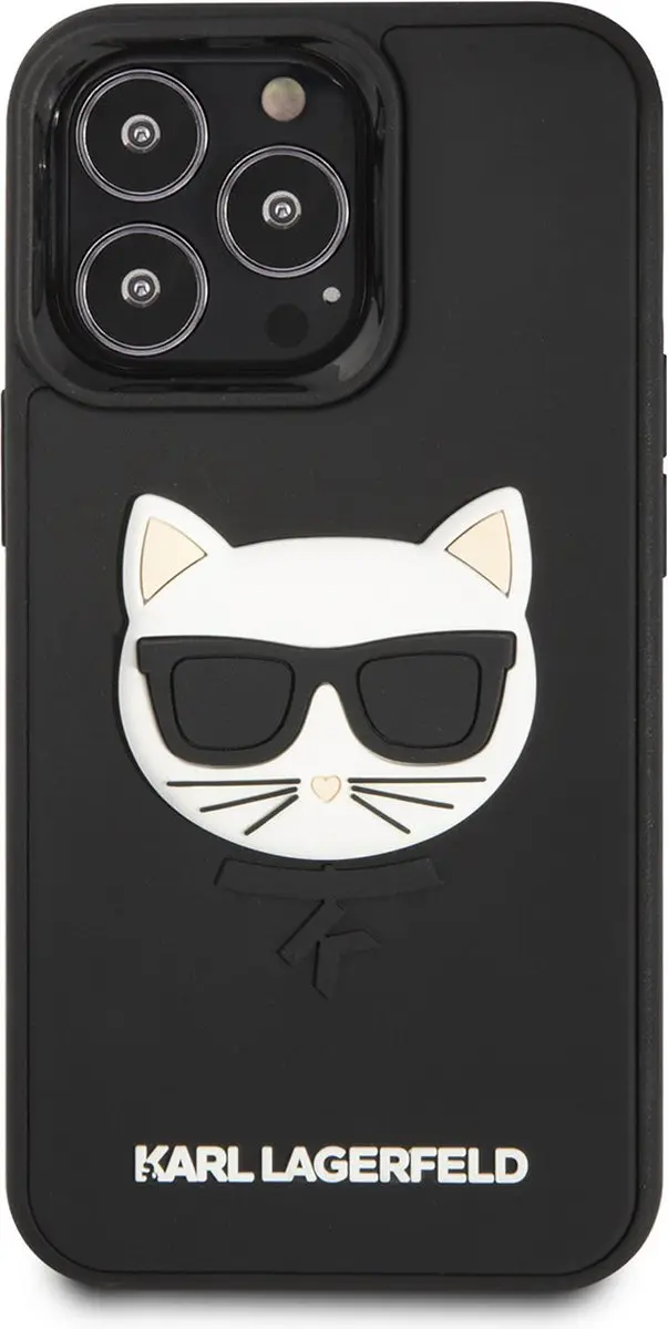 Karl Lagerfeld Hoesje iPhone 13 Pro Max 3D Rubber Choupette Head - Zwart - afbeelding 4 van 6