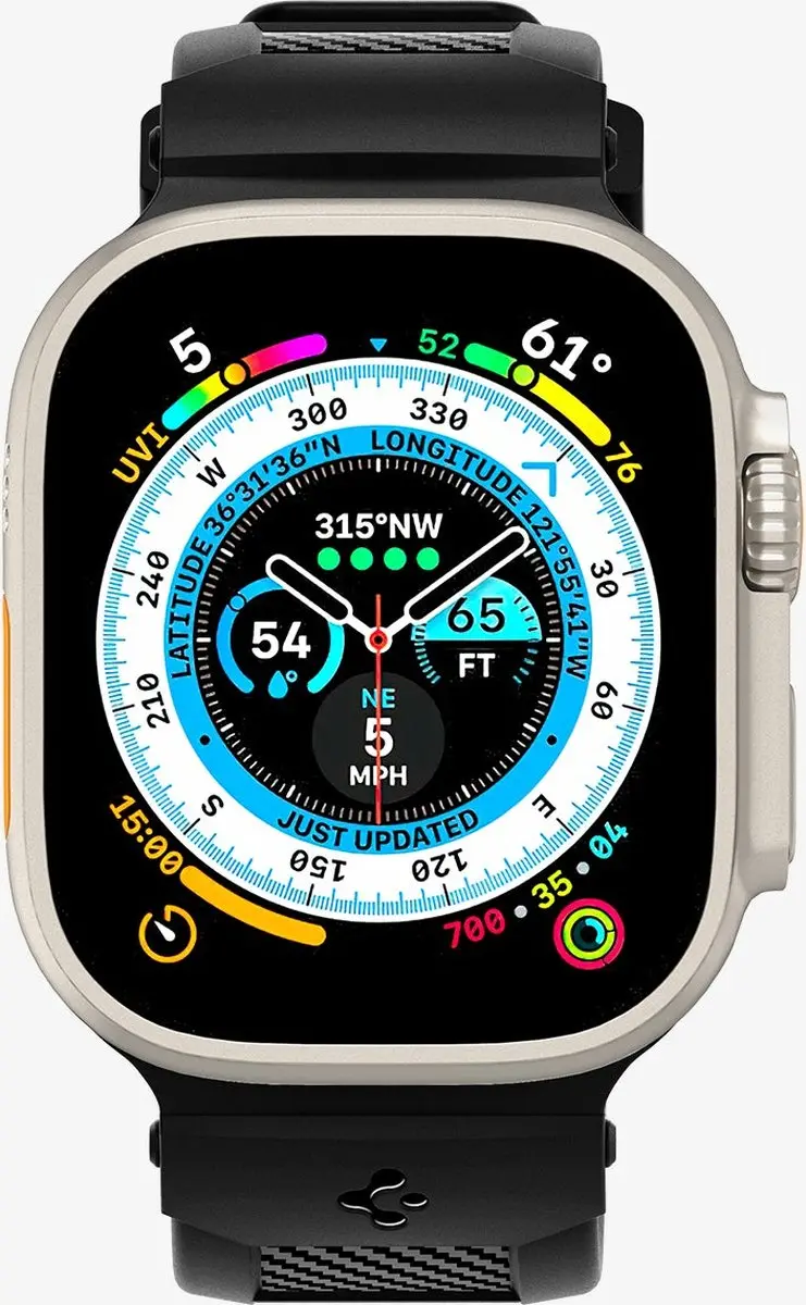 Spigen Rugged Ultra Band Apple Watch - 42/44/45/49mm - Mat Zwart - afbeelding 5 van 6