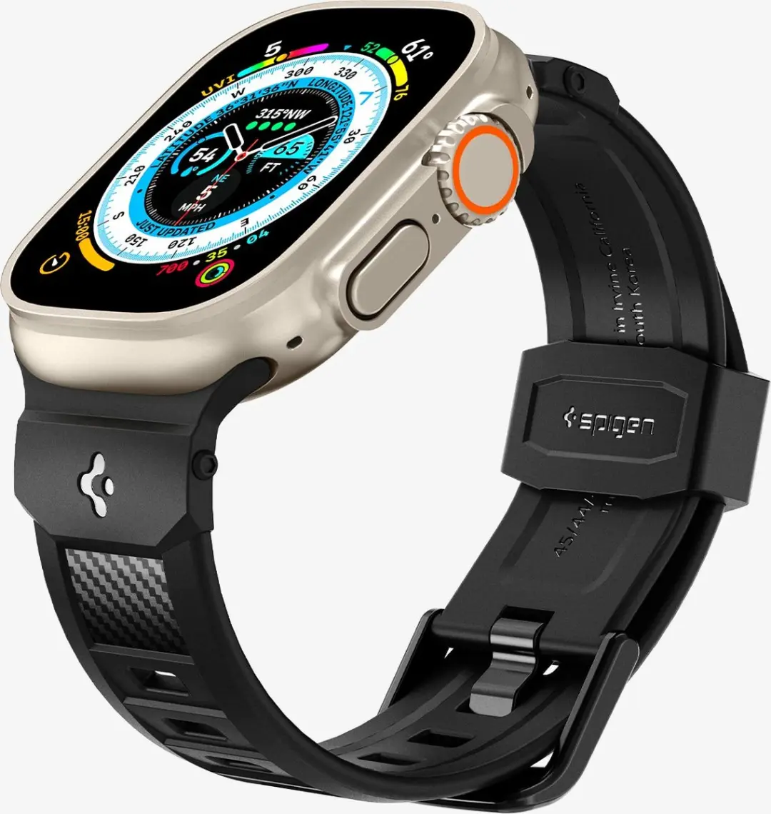 Spigen Rugged Ultra Band Apple Watch - 42/44/45/49mm - Mat Zwart - afbeelding 6 van 6