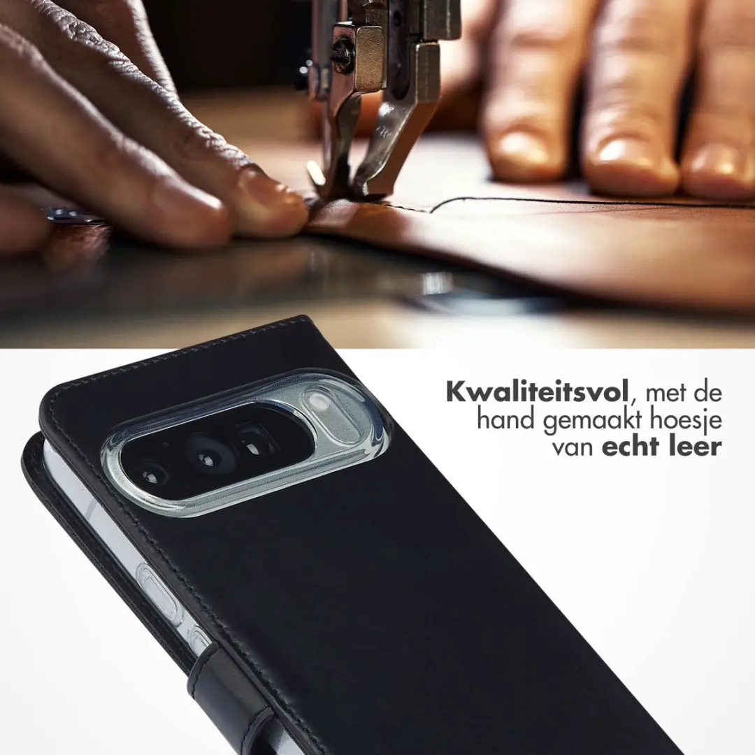 Selencia Hoesje Google Pixel 10 Pro XL - Echt Lederen Bookcase - 3 Pasjes - Zwart