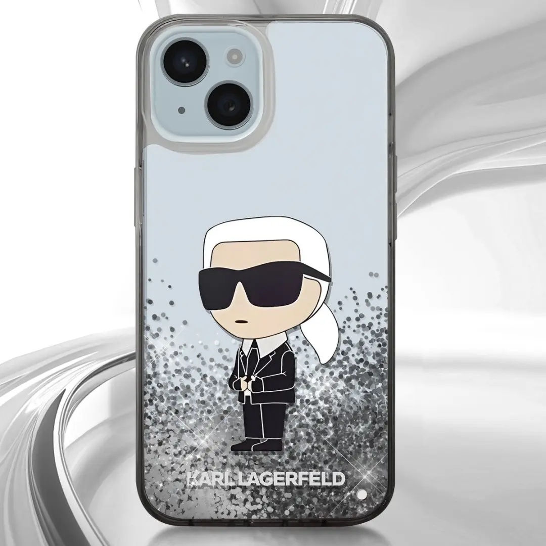 Karl Lagerfeld Hoesje iPhone 15 Plus Glitter Ikonik - Zilver