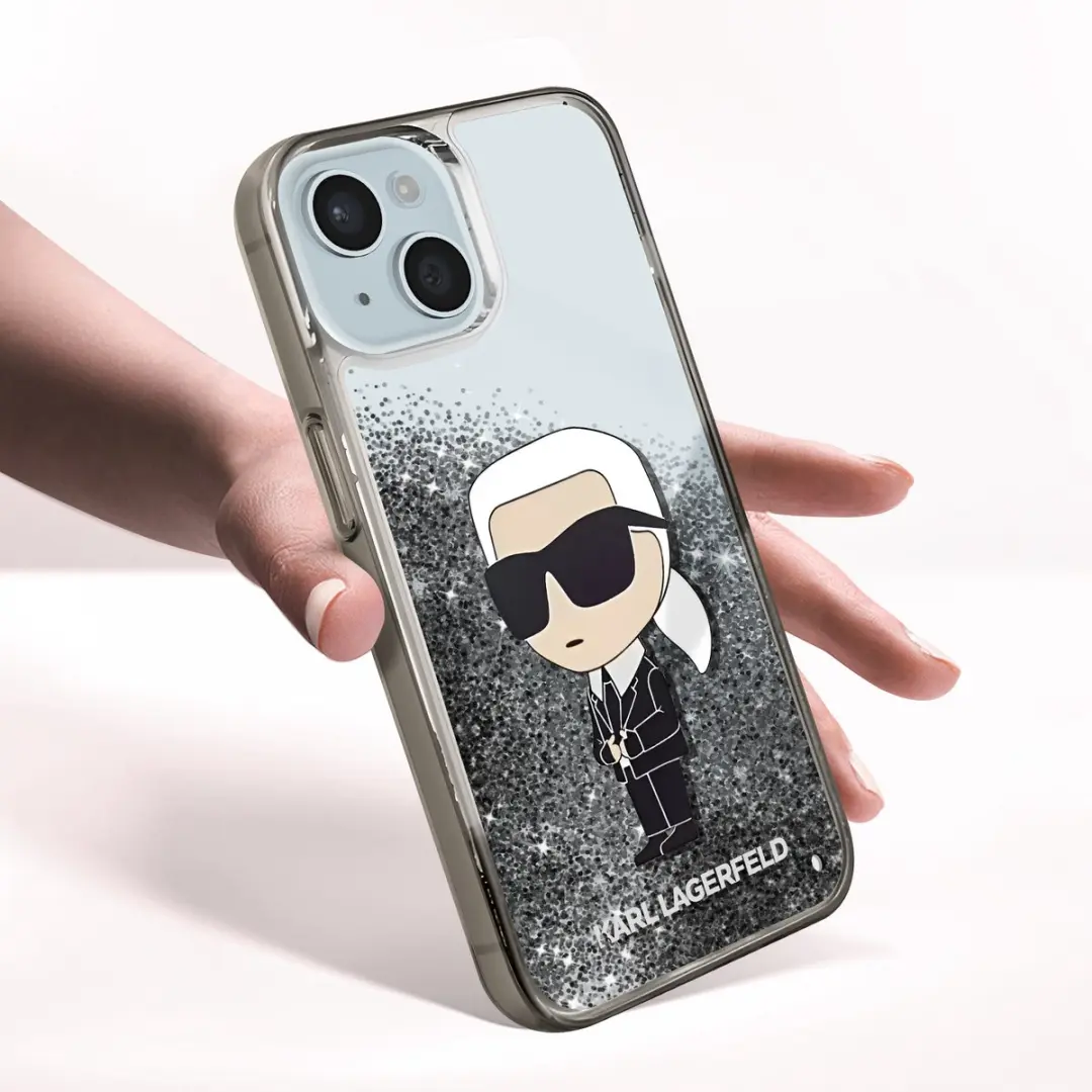 Karl Lagerfeld Hoesje iPhone 15 Plus Glitter Ikonik - Zilver