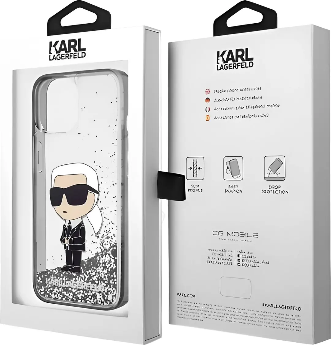 Karl Lagerfeld Hoesje iPhone 15 Plus Glitter Ikonik - Zilver