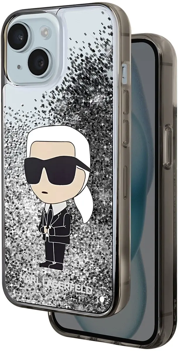 Karl Lagerfeld Hoesje iPhone 15 Plus Glitter Ikonik - Zilver - afbeelding 6 van 6