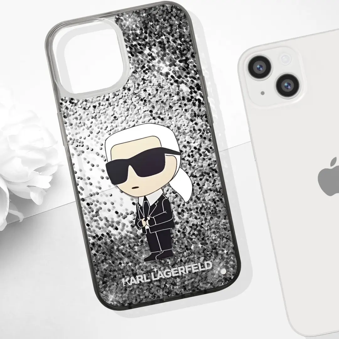 Karl Lagerfeld Hoesje iPhone 15 Plus Glitter Ikonik - Zilver