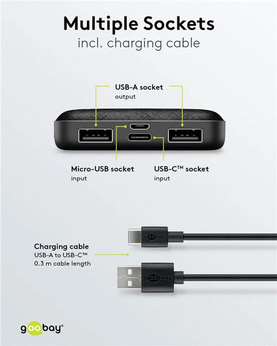 Goobay 64961 Powerbank 5000mAh - 1x USB-A/USB-C - Zwart