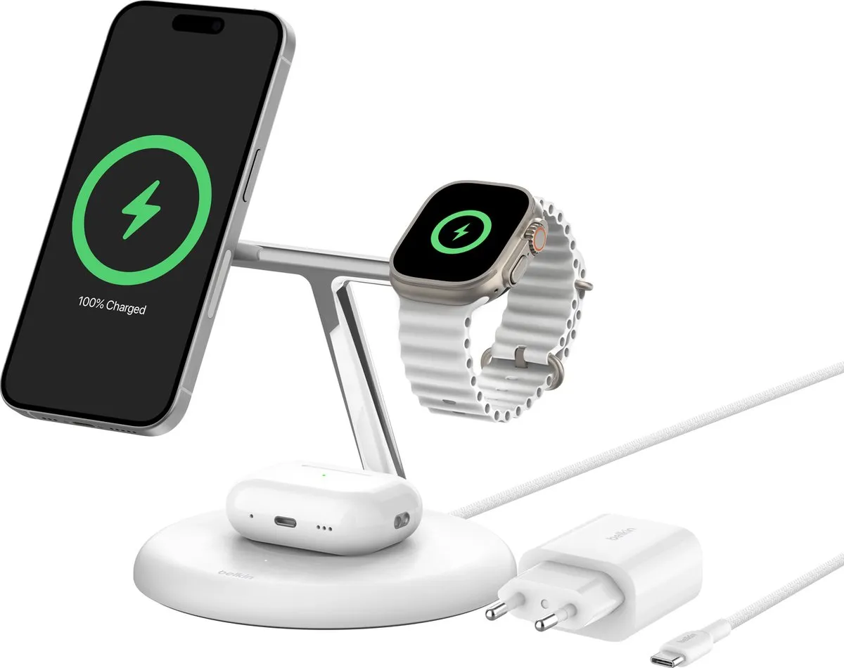 Belkin BoostCharge Pro WIZ023vfBK 3-in-1 Draadloze Laadstandaard - 15W - Zwart - afbeelding 6 van 6