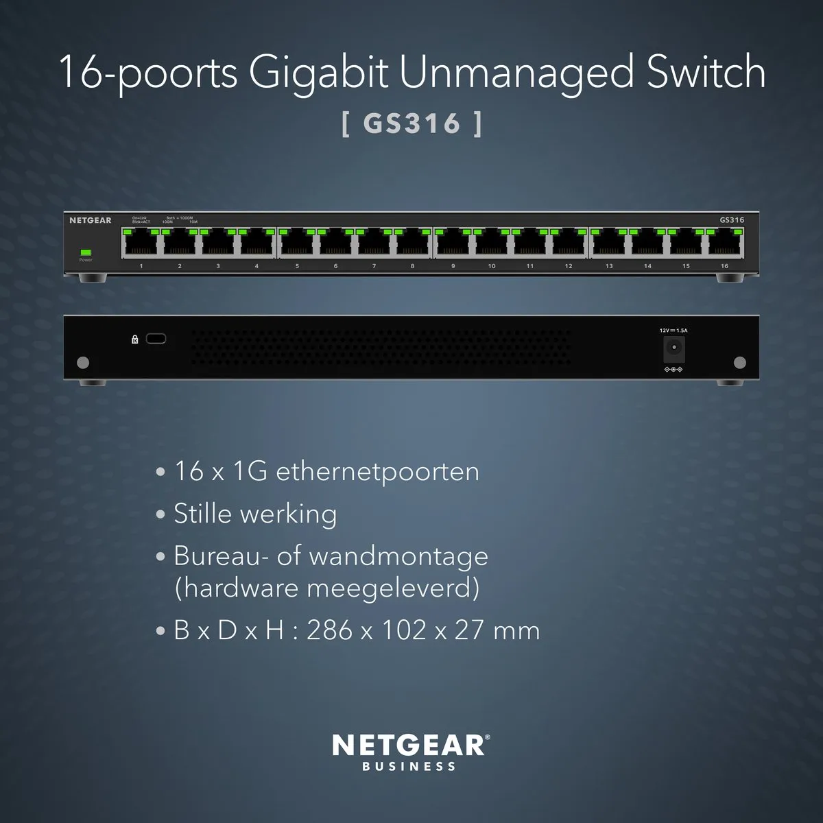 Netgear GS316 Unmanaged Switch 16 Poorten - 1Gbps