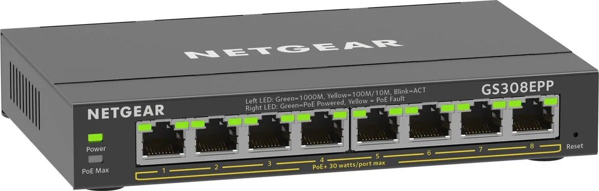 Netgear GS308EPP Managed PoE Switch 8 Poorten - 123W