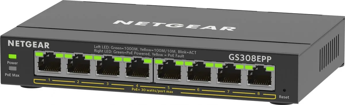 Netgear GS308EPP Managed PoE Switch 8 Poorten - 123W