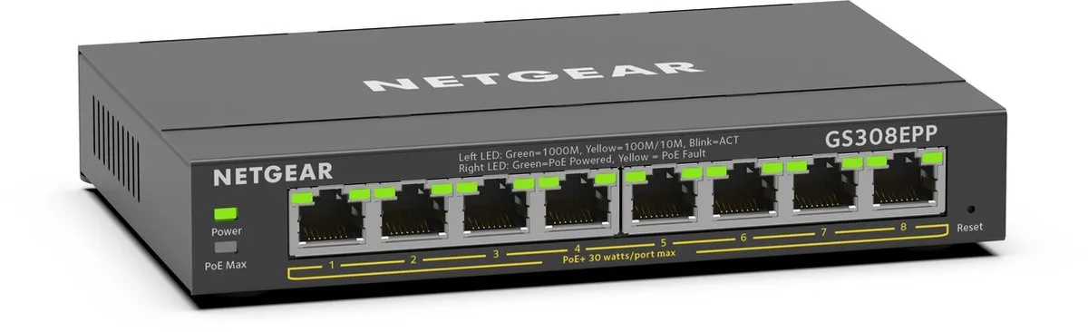 Netgear GS308EPP Managed PoE Switch 8 Poorten - 123W