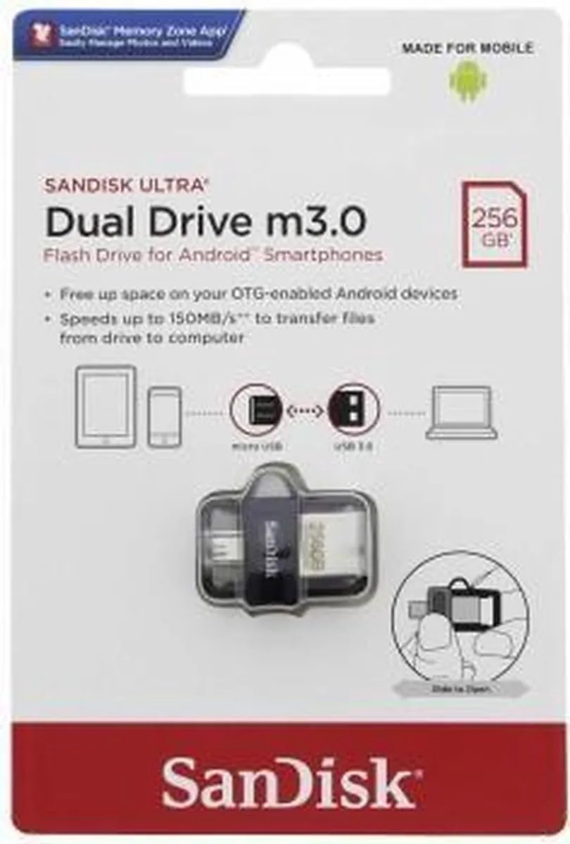 SanDisk Ultra Dual Drive m3.0 USB-stick 256GB - Micro