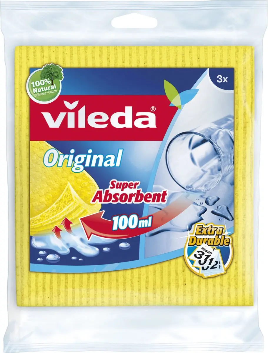 Vileda Sponsdoeken - 3 Stuks - Geel/Blauw/Roze