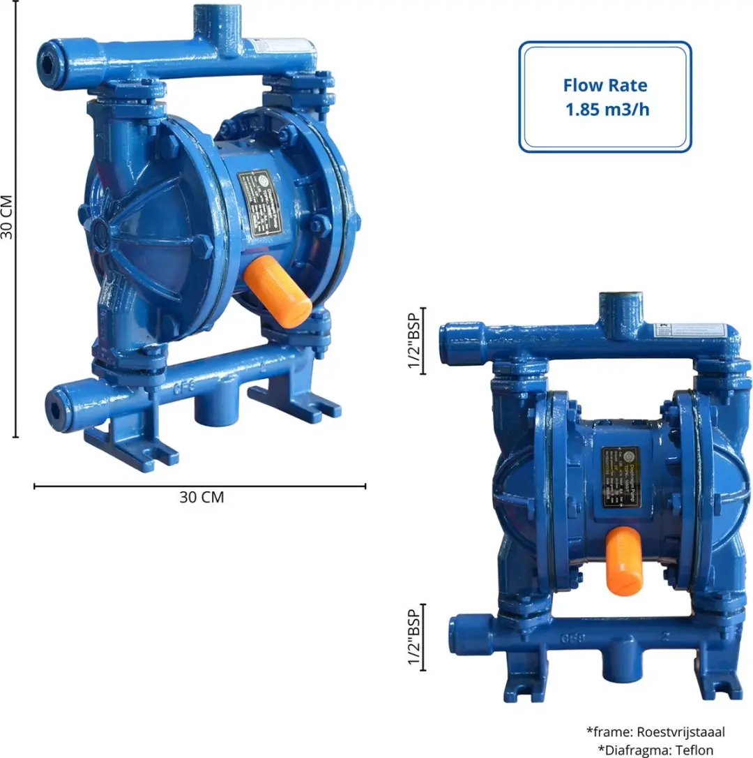 TETRA Tools TDPK-15 Pneumatische Membraanpomp - Roestvrijstaal - Blauw