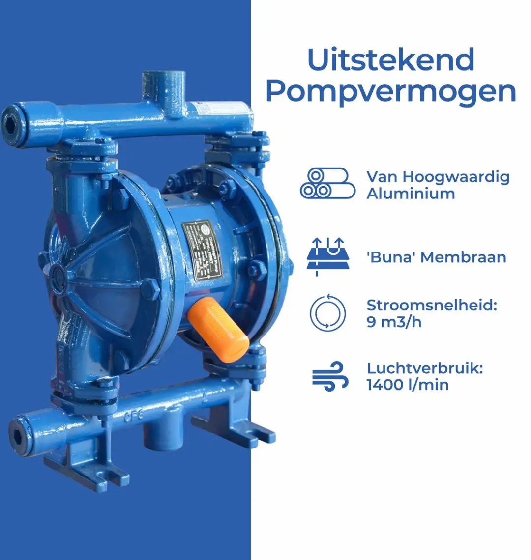 TETRA Tools TDPK-15 Pneumatische Membraanpomp - Roestvrijstaal - Blauw
