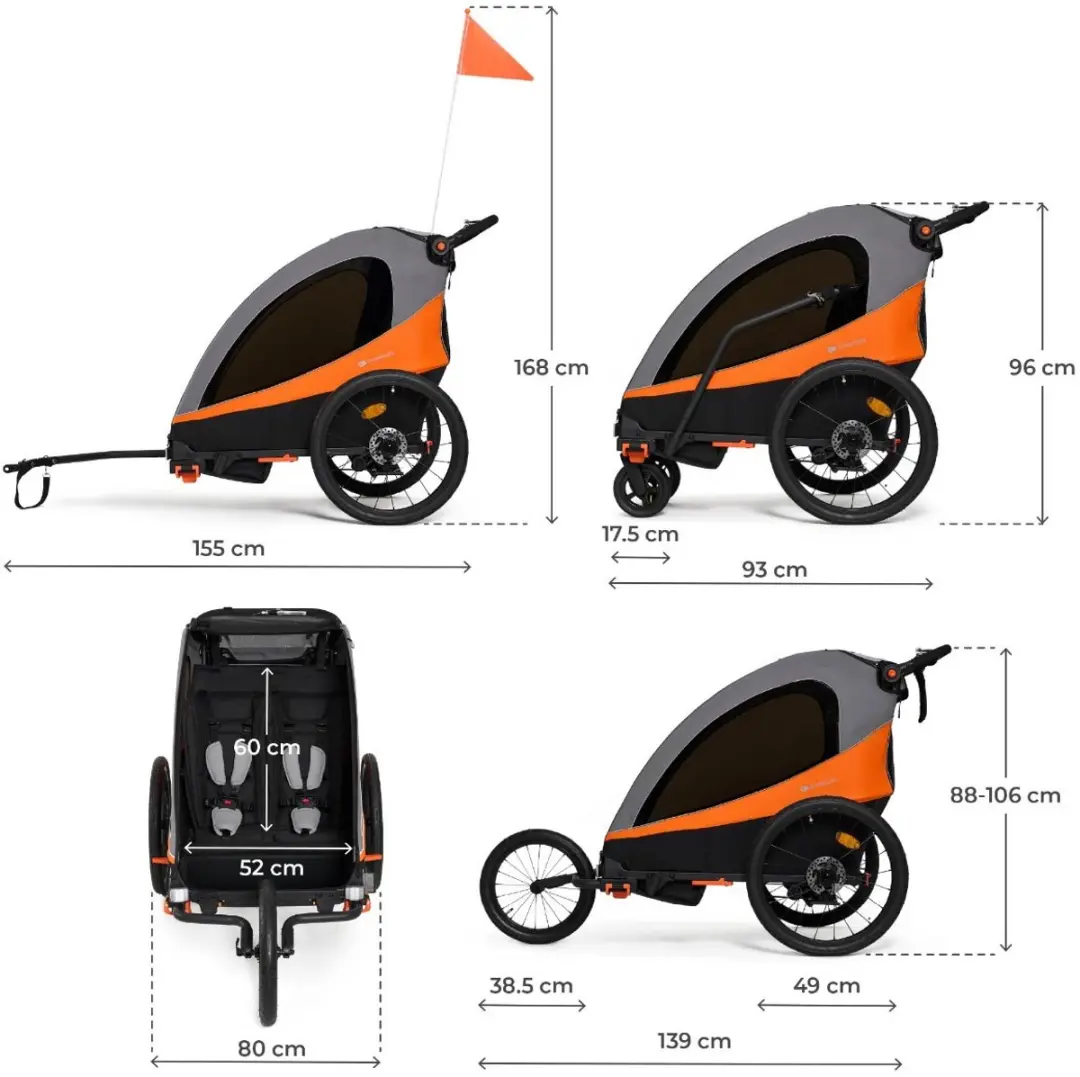 KinderKraft NAVA 3-in-1 Fietskar Wandelwagen - Oranje