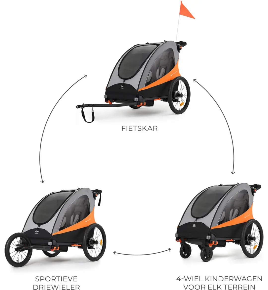 KinderKraft NAVA 3-in-1 Fietskar Wandelwagen - Oranje