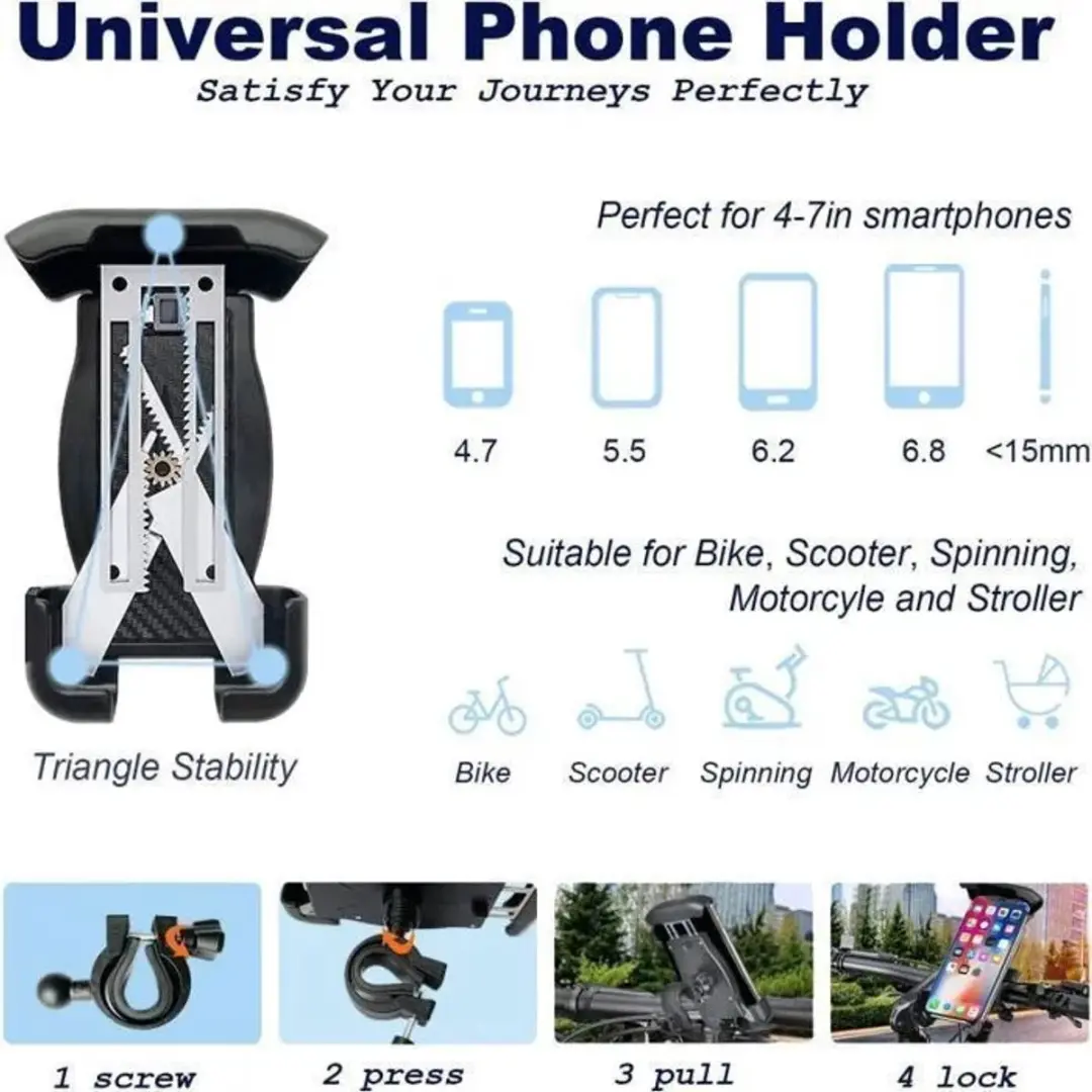 ECTEATOY Universele Telefoonhouder Fiets/Motor - 4.7-6.8" - Zwart - afbeelding 6 van 6